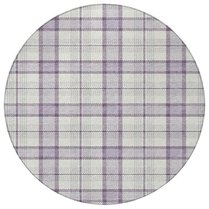 Homeroots 3' Aqua And Gray Plaid Washable Area Rug - Durable Indoor Outdoor Design For High Traffic Spaces 8' Round Polyester 601334
