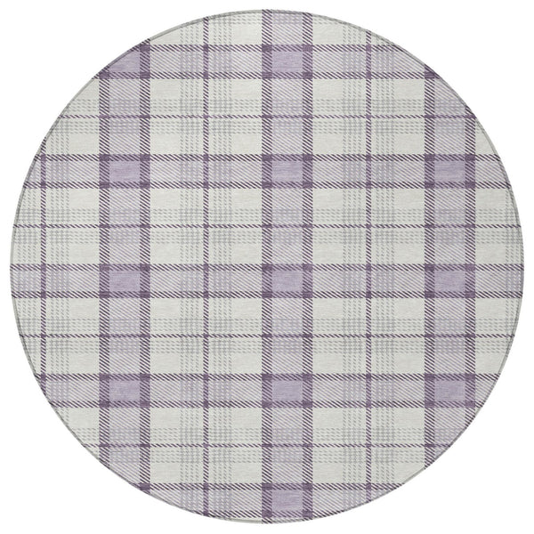 Homeroots 3' Aqua And Gray Plaid Washable Area Rug - Durable Indoor Outdoor Design For High Traffic Spaces 8' Round Polyester 601334