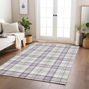 Homeroots 3' Aqua And Gray Plaid Washable Area Rug - Durable Indoor Outdoor Design For High Traffic Spaces 8' X 10' Polyester 601335