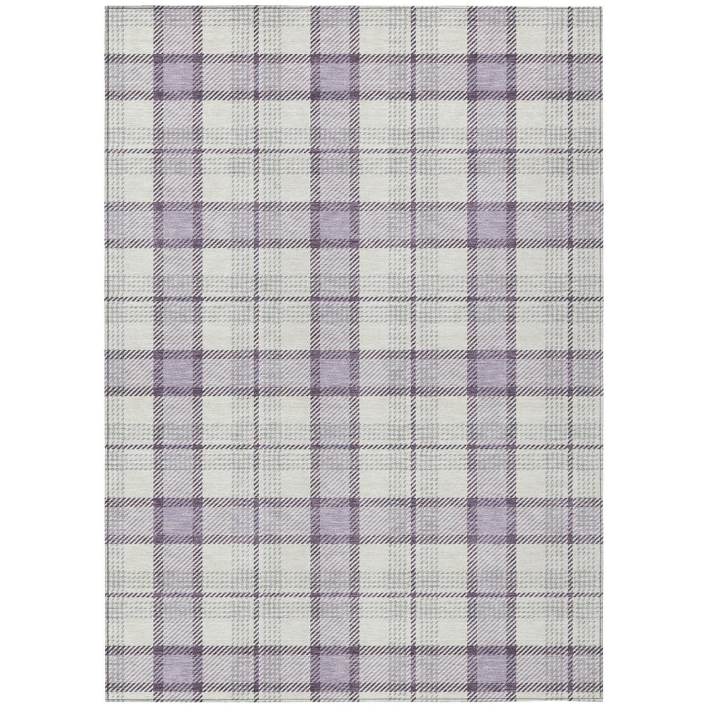 HomeRoots 9' X 12' Stylish Lavender Gray Plaid Washable Area Rug for Indoor/Outdoor Durability & Easy Care 601336