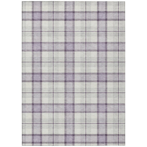 HomeRoots 9' X 12' Stylish Lavender Gray Plaid Washable Area Rug for Indoor/Outdoor Durability & Easy Care 601336