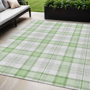 Homeroots 3' Aqua And Gray Plaid Washable Area Rug - Durable Indoor Outdoor Design For High Traffic Spaces 5' X 8' Polyester 601339