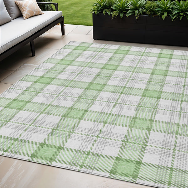 Homeroots 3' Aqua And Gray Plaid Washable Area Rug - Durable Indoor Outdoor Design For High Traffic Spaces 5' X 8' Polyester 601339
