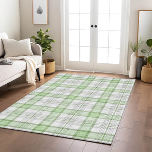 Homeroots 3' Aqua And Gray Plaid Washable Area Rug - Durable Indoor Outdoor Design For High Traffic Spaces 5' X 8' Polyester 601339