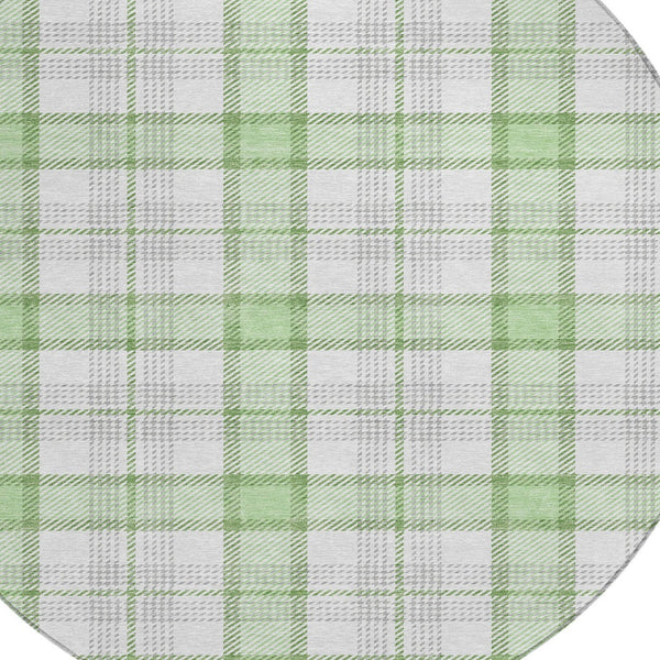 Homeroots 3' Aqua And Gray Plaid Washable Area Rug - Durable Indoor Outdoor Design For High Traffic Spaces 8' Round Polyester 601340