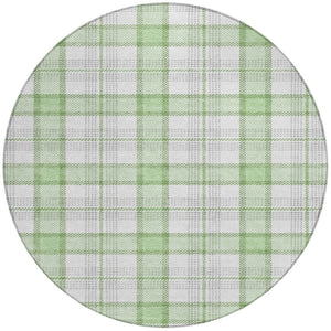 Homeroots 3' Aqua And Gray Plaid Washable Area Rug - Durable Indoor Outdoor Design For High Traffic Spaces 8' Round Polyester 601340