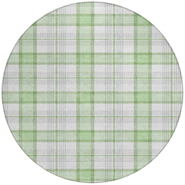 Homeroots 3' Aqua And Gray Plaid Washable Area Rug - Durable Indoor Outdoor Design For High Traffic Spaces 8' Round Polyester 601340
