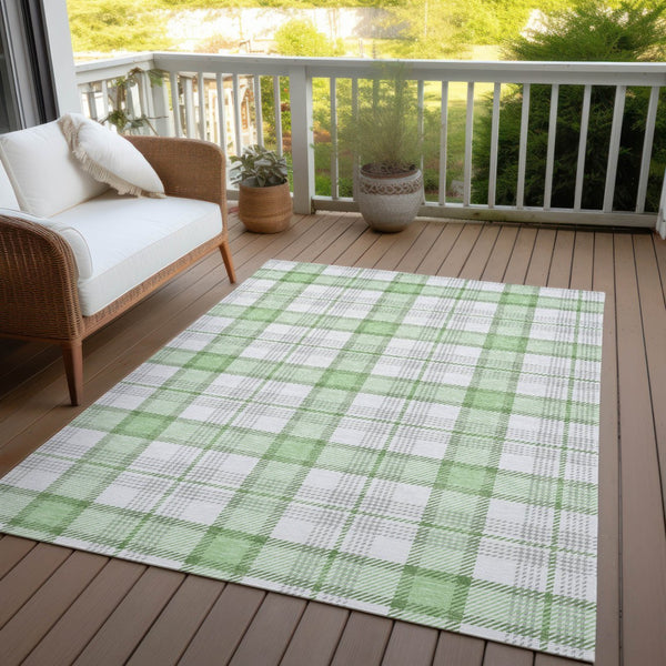 Homeroots 3' Aqua And Gray Plaid Washable Area Rug - Durable Indoor Outdoor Design For High Traffic Spaces 10' X 14' Polyester 601343