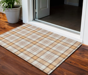 Homeroots 3' Aqua And Gray Plaid Washable Area Rug - Durable Indoor Outdoor Design For High Traffic Spaces 3' X 5' Polyester 601344
