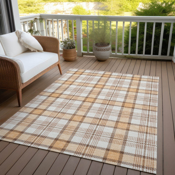 Homeroots 3' Aqua And Gray Plaid Washable Area Rug - Durable Indoor Outdoor Design For High Traffic Spaces 5' X 8' Polyester 601345
