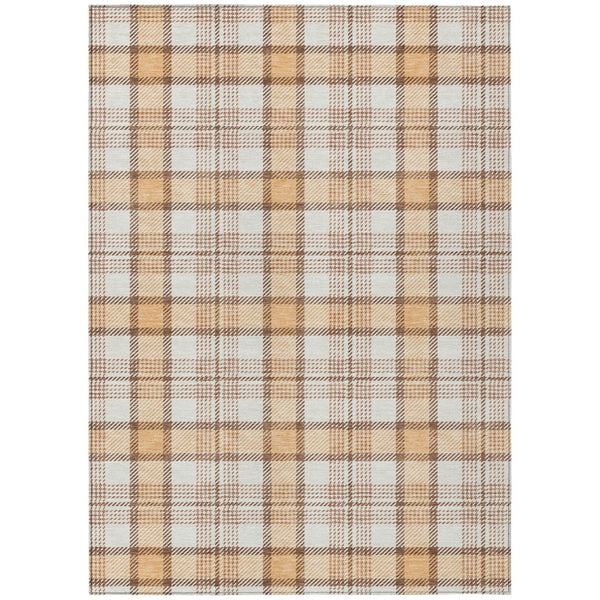 HomeRoots 5' Peach and Beige Plaid Area Rug - Durable, Washable, Indoor/Outdoor Solution for Stylish Spaces 5' X 8' 601345