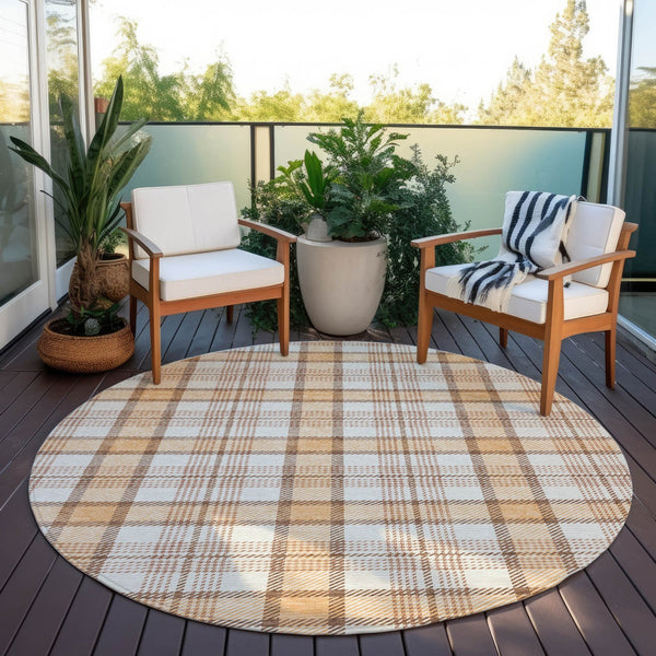 Homeroots 3' Aqua And Gray Plaid Washable Area Rug - Durable Indoor Outdoor Design For High Traffic Spaces 8' Round Polyester 601346