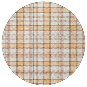 Homeroots 3' Aqua And Gray Plaid Washable Area Rug - Durable Indoor Outdoor Design For High Traffic Spaces 8' Round Polyester 601346