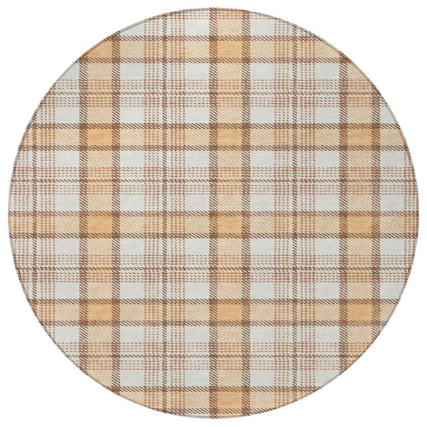 Homeroots 3' Aqua And Gray Plaid Washable Area Rug - Durable Indoor Outdoor Design For High Traffic Spaces 8' Round Polyester 601346