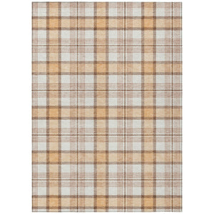 HomeRoots 5' Peach and Beige Plaid Area Rug - Durable, Washable, Indoor/Outdoor Solution for Stylish Spaces 8' X 10' 601347