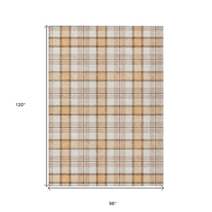 Homeroots 3' Aqua And Gray Plaid Washable Area Rug - Durable Indoor Outdoor Design For High Traffic Spaces 8' X 10' Polyester 601347