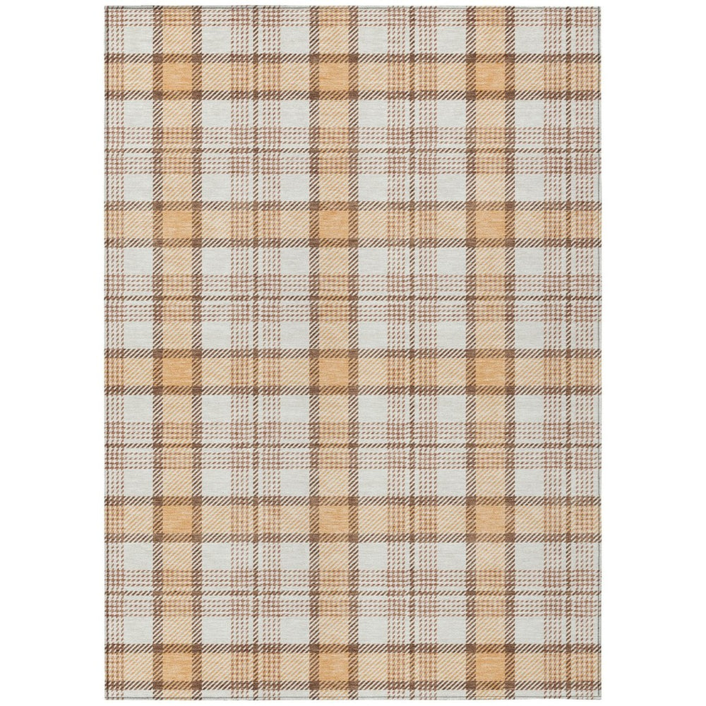 HomeRoots 9' X 12' Peach and Beige Plaid Area Rug - Durable, Washable, Stylish for Indoor & Outdoor Spaces 601348