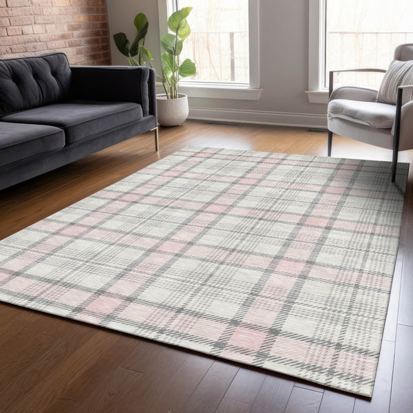 Homeroots 3' Aqua And Gray Plaid Washable Area Rug - Durable Indoor Outdoor Design For High Traffic Spaces 5' X 8' Polyester 601351