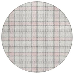HomeRoots 5' Pink and Gray Plaid Washable Area Rug - Durable, Stylish, Perfect for Indoor and Outdoor Spaces 8' Round 601352