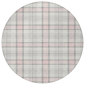 Homeroots 3' Aqua And Gray Plaid Washable Area Rug - Durable Indoor Outdoor Design For High Traffic Spaces 8' Round Polyester 601352