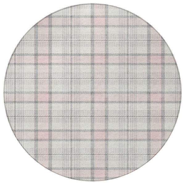 Homeroots 3' Aqua And Gray Plaid Washable Area Rug - Durable Indoor Outdoor Design For High Traffic Spaces 8' Round Polyester 601352