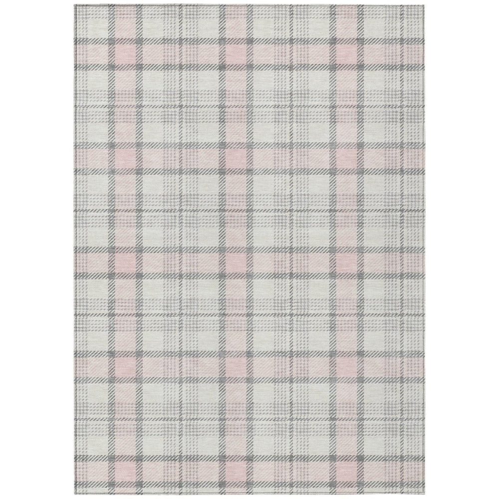 HomeRoots 5' Pink and Gray Plaid Washable Area Rug - Durable, Stylish, Perfect for Indoor and Outdoor Spaces 8' X 10' 601353