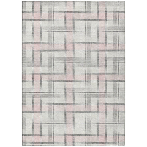 HomeRoots 5' Pink and Gray Plaid Washable Area Rug - Durable, Stylish, Perfect for Indoor and Outdoor Spaces 8' X 10' 601353