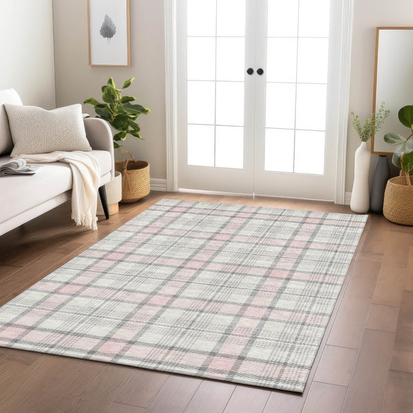 Homeroots 3' Aqua And Gray Plaid Washable Area Rug - Durable Indoor Outdoor Design For High Traffic Spaces 9' X 12' Polyester 601354