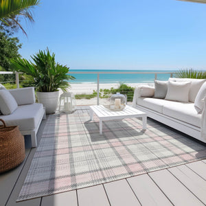 Homeroots 3' Aqua And Gray Plaid Washable Area Rug - Durable Indoor Outdoor Design For High Traffic Spaces 9' X 12' Polyester 601354