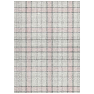 Homeroots 3' Aqua And Gray Plaid Washable Area Rug - Durable Indoor Outdoor Design For High Traffic Spaces 10' X 14' Polyester 601355
