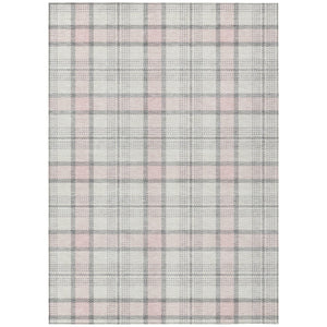 HomeRoots 5' Pink and Gray Plaid Washable Area Rug - Durable, Stylish, Perfect for Indoor and Outdoor Spaces 10' X 14' 601355