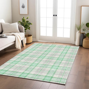 Homeroots 3' Aqua And Gray Plaid Washable Area Rug - Durable Indoor Outdoor Design For High Traffic Spaces 3' X 5' Polyester 601356