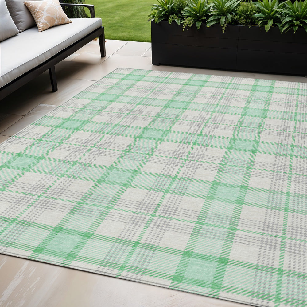 Homeroots 3' Aqua And Gray Plaid Washable Area Rug - Durable Indoor Outdoor Design For High Traffic Spaces 5' X 8' Polyester 601357