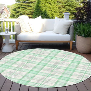 Homeroots 3' Aqua And Gray Plaid Washable Area Rug - Durable Indoor Outdoor Design For High Traffic Spaces 8' Round Polyester 601358