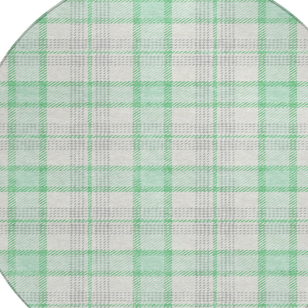 Homeroots 3' Aqua And Gray Plaid Washable Area Rug - Durable Indoor Outdoor Design For High Traffic Spaces 8' Round Polyester 601358