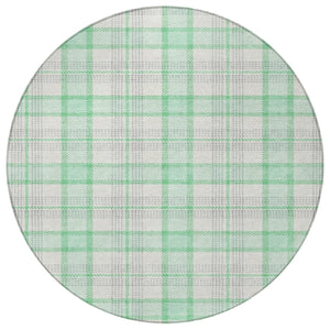 Homeroots 3' Aqua And Gray Plaid Washable Area Rug - Durable Indoor Outdoor Design For High Traffic Spaces 8' Round Polyester 601358