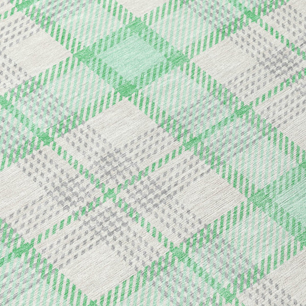 Homeroots 3' Aqua And Gray Plaid Washable Area Rug - Durable Indoor Outdoor Design For High Traffic Spaces 8' Round Polyester 601358