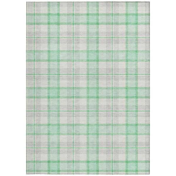 Homeroots 3' Aqua And Gray Plaid Washable Area Rug - Durable Indoor Outdoor Design For High Traffic Spaces 8' X 10' Polyester 601359