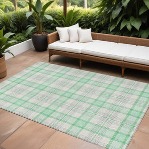 Homeroots 3' Aqua And Gray Plaid Washable Area Rug - Durable Indoor Outdoor Design For High Traffic Spaces 10' X 14' Polyester 601361