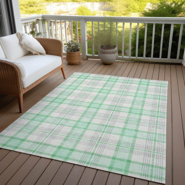 Homeroots 3' Aqua And Gray Plaid Washable Area Rug - Durable Indoor Outdoor Design For High Traffic Spaces 10' X 14' Polyester 601361