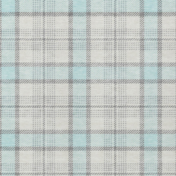 Homeroots 3' Aqua And Gray Plaid Washable Area Rug - Durable Indoor Outdoor Design For High Traffic Spaces 5' X 8' Polyester 601363