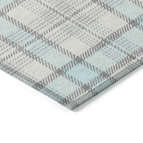 Homeroots 3' Aqua And Gray Plaid Washable Area Rug - Durable Indoor Outdoor Design For High Traffic Spaces 5' X 8' Polyester 601363