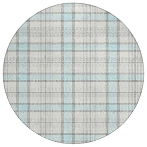 HomeRoots 5' Sky Blue and Gray Plaid Area Rug - Durable, Washable Indoor-Outdoor Accent for Any Space 8' Round 601364