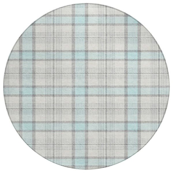 HomeRoots 5' Sky Blue and Gray Plaid Area Rug - Durable, Washable Indoor-Outdoor Accent for Any Space 8' Round 601364