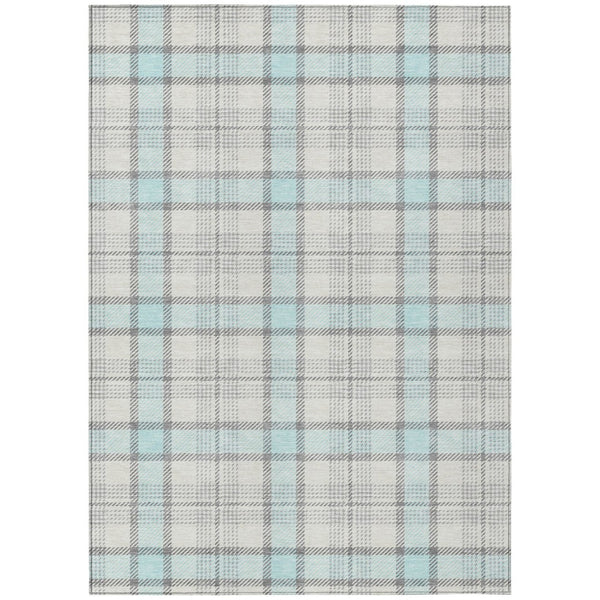 HomeRoots 5' Sky Blue and Gray Plaid Area Rug - Durable, Washable Indoor-Outdoor Accent for Any Space 8' X 10' 601365
