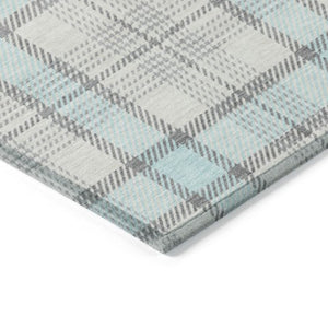 Homeroots 3' Aqua And Gray Plaid Washable Area Rug - Durable Indoor Outdoor Design For High Traffic Spaces 8' X 10' Polyester 601365