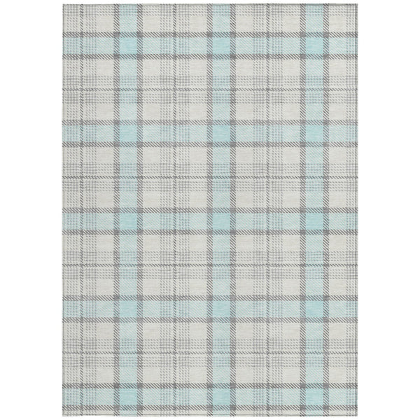 Homeroots 3' Aqua And Gray Plaid Washable Area Rug - Durable Indoor Outdoor Design For High Traffic Spaces 8' X 10' Polyester 601365