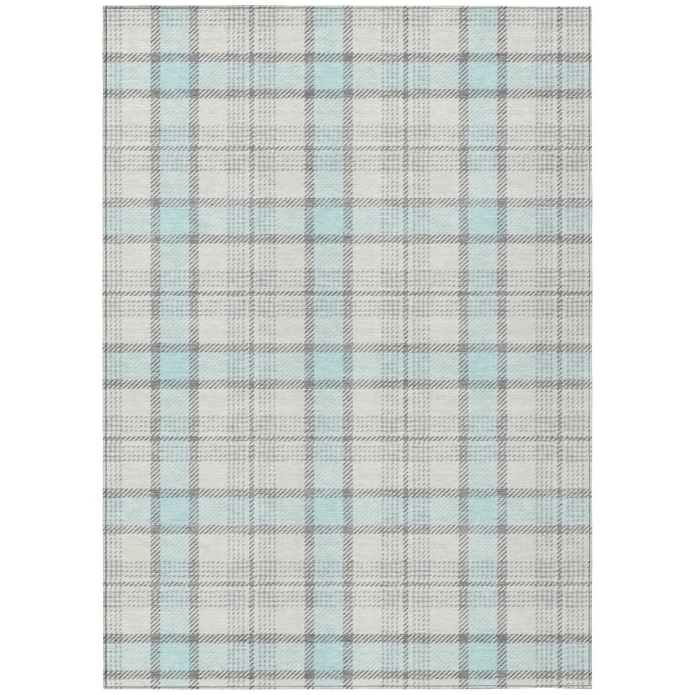 HomeRoots 9' X 12' Sky Blue and Gray Plaid Rug - Washable, Durable Indoor/Outdoor Area Rug for Any Space 601366