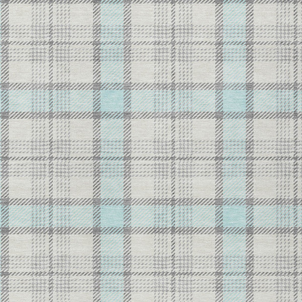 Homeroots 3' Aqua And Gray Plaid Washable Area Rug - Durable Indoor Outdoor Design For High Traffic Spaces 9' X 12' Polyester 601366