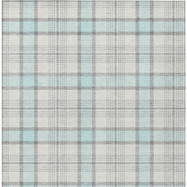 Homeroots 3' Aqua And Gray Plaid Washable Area Rug - Durable Indoor Outdoor Design For High Traffic Spaces 9' X 12' Polyester 601366